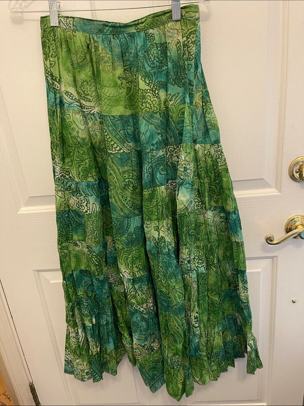 Coldwater Creek Green Patchwork Paisley Maxi Skirt